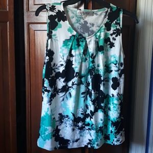 Kasper Tank Top Green, White & Black, Floral!
